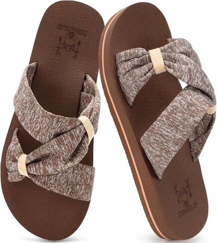KuaiLu Womens Dressy Bow Sandals Brown-CP Size 7 | Memory Cushion Comfortable Walking Criss Cross Ladies Slippers in Saudi Arabia
