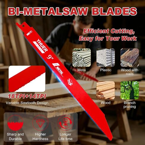 50 Pack 9 Inch 14/18 TPI Bi-Metal Reciprocating Saw Blades with Organizer | for Metal Steel Cutting Automobile Dismantling, Non-Stick Coated Carbide Alloy Steel for 1/16"-5/16" Medium Metals in Saudi Arabia