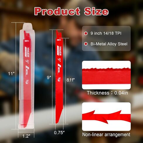 50 Pack 9 Inch 14/18 TPI Bi-Metal Reciprocating Saw Blades with Organizer | for Metal Steel Cutting Automobile Dismantling, Non-Stick Coated Carbide Alloy Steel for 1/16"-5/16" Medium Metals in Saudi Arabia