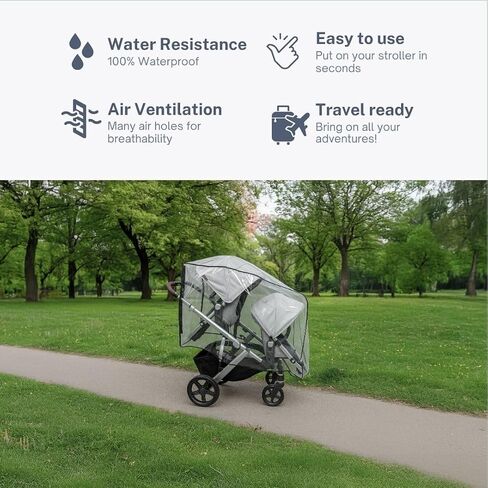 Rain and Wind Cover Made for UPPAbaby Vista V2/V3 Double Stroller System w/Rumble Seat by SASHA'S - Clear, Ventilation Holes, Maximum Coverage (Standard Coverage) in Saudi Arabia