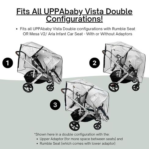 Rain and Wind Cover Made for UPPAbaby Vista V2/V3 Double Stroller System w/Rumble Seat by SASHA'S - Clear, Ventilation Holes, Maximum Coverage (Standard Coverage) in Saudi Arabia