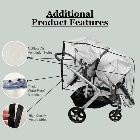 Rain and Wind Cover Made for UPPAbaby Vista V2/V3 Double Stroller System w/Rumble Seat by SASHA'S - Clear, Ventilation Holes, Maximum Coverage (Standard Coverage) in Saudi Arabia
