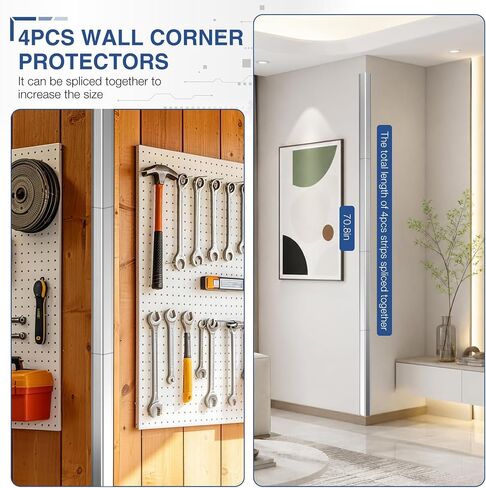 Magicheap 4 Pack Stainless Steel Wall Corner Protector, 17.7in x 1.18in | Self Adhesive, Easy to Install, Arc-shaped Polished, Edge Guard Strip for Walls Furniture Cabinet Shelf Drywall Desk in Saudi Arabia