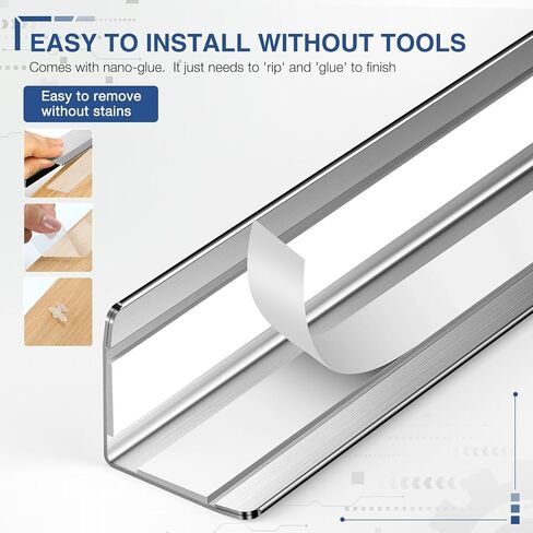Magicheap 4 Pack Stainless Steel Wall Corner Protector, 17.7in x 1.18in | Self Adhesive, Easy to Install, Arc-shaped Polished, Edge Guard Strip for Walls Furniture Cabinet Shelf Drywall Desk in Saudi Arabia