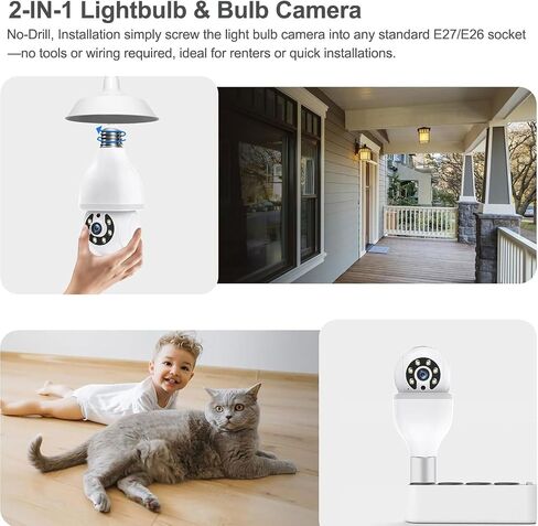 Light Bulb Security Camera, 5G&2.4GHz WiFi Light Bulb Cameras Wireless Outdoor Indoor, Lightbulb Camera for Home Security, Two-Way Talk,Color Night Vision, Motion Detection & Real-time Alarm in Saudi Arabia