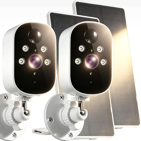 XVIM 2Pcs 2K Solar Security Wireless Camera Outdoor | 2.4Ghz WiFi Battery Solar Camera with 4 LED's PIR Alarm, 2-Way Audio, Color Night Vision, IP65 Waterproof, Cloud & SD Storage in Kuwait