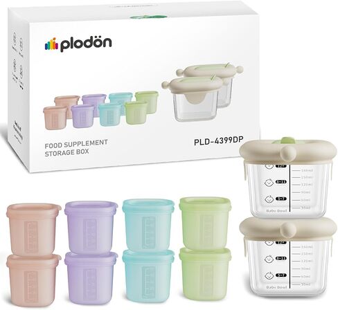 7oz Borosilicate Glass Baby Food Storage Jars with Silicone Lid Set (2 PCS), 1.7oz Airtight Silicone Cups (8 PCS) Baby Food Containers, Microwave Dishwasher Freezer Safe (Infant and Babies) in Saudi Arabia
