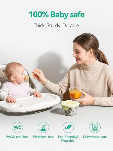 7oz Borosilicate Glass Baby Food Storage Jars with Silicone Lid Set (2 PCS), 1.7oz Airtight Silicone Cups (8 PCS) Baby Food Containers, Microwave Dishwasher Freezer Safe (Infant and Babies) in Saudi Arabia