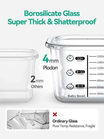 7oz Borosilicate Glass Baby Food Storage Jars with Silicone Lid Set (2 PCS), 1.7oz Airtight Silicone Cups (8 PCS) Baby Food Containers, Microwave Dishwasher Freezer Safe (Infant and Babies) in Saudi Arabia