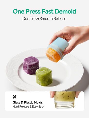 7oz Borosilicate Glass Baby Food Storage Jars with Silicone Lid Set (2 PCS), 1.7oz Airtight Silicone Cups (8 PCS) Baby Food Containers, Microwave Dishwasher Freezer Safe (Infant and Babies) in Saudi Arabia