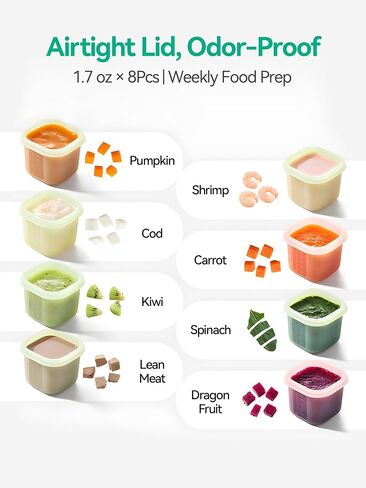 7oz Borosilicate Glass Baby Food Storage Jars with Silicone Lid Set (2 PCS), 1.7oz Airtight Silicone Cups (8 PCS) Baby Food Containers, Microwave Dishwasher Freezer Safe (Infant and Babies) in Saudi Arabia