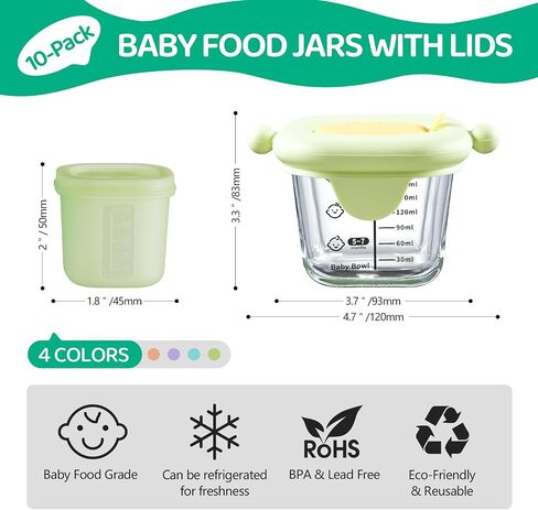 7oz Borosilicate Glass Baby Food Storage Jars with Silicone Lid Set (2 PCS), 1.7oz Airtight Silicone Cups (8 PCS) Baby Food Containers, Microwave Dishwasher Freezer Safe (Infant and Babies) in Saudi Arabia