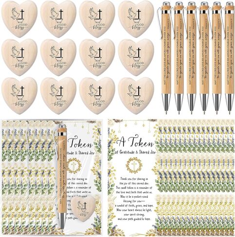 30 Sets Christening Favors for Guests Christian Pens Wood Hearts Cards | for Baptism First Holy Communion, Recuerdos De Primera Comunionm, Bautizo Recuerdos, God Bless Pocket Gifts in Saudi Arabia