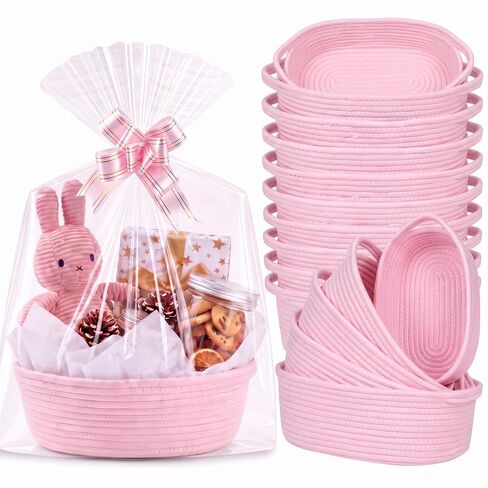 OBreezify 20 Sets Small White Woven Gift Basket with Handle, 12"x 8"x 5" Gift Baskets with Bags Pull Bows and Tissue Paper, Empty to Fill with Present Small Items for Baby Shower Nursery Storage in Kuwait