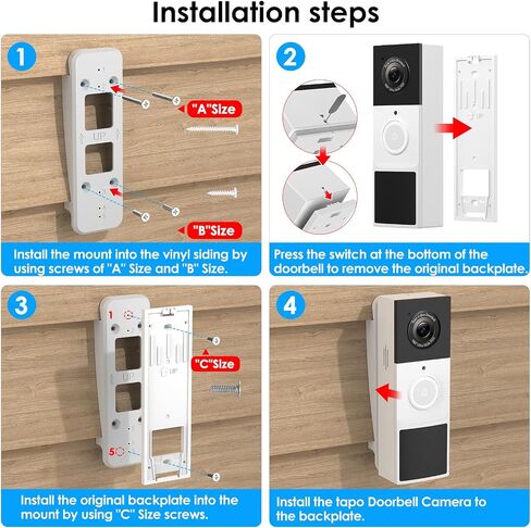 Vinyl Siding Mount for Tapo Doorbell Camera D210/D225, Adjustable Angle Doorbell Wedge Corner Mounting Bracket Kit, Doorbell Camera Mount Solve Siding Tilt Problem (4" Standard Vinyl Siding Only) in Saudi Arabia
