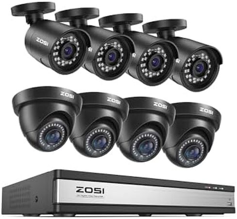نظام كاميرا أمان ZOSI 1080P خارجي داخلي مع تقنية الذكاء الاصطناعي للكشف عن المركبات البشرية، H.265+ 16 قناة DVR مع كاميرا قبة رصاصية مقاومة للطقس 8 × 2 ميجابكسل، وصول عن بعد، دفع تنبيه الحركة، بدون محرك أقراص ثابت in Kuwait