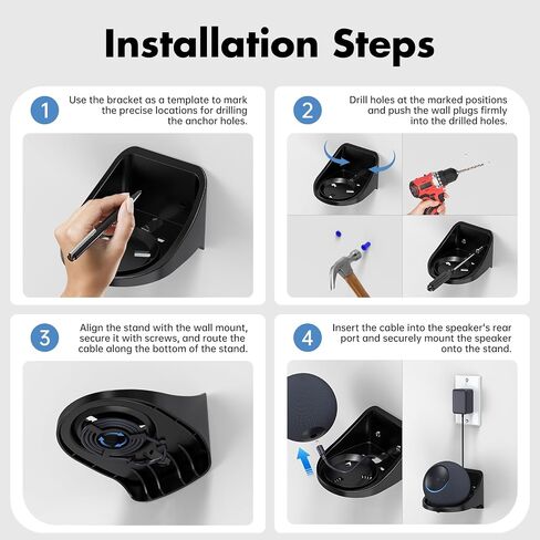 XLTTYWL® Stand & Wall Mount with Cable Hider for Dot Max 6th Gen Black | Fits Dot Max 6th Gen 2025, Wall & Desk Use, Built-In Cable Winder, Anti-Scratch ABS, Perfect For Kitchen & Bathroom in Saudi Arabia