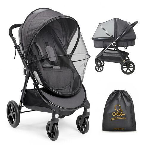 Orzbow Baby Mosquito Net for Stroller with Sun Shade, Breathable, Black | Tear-Resistant Mesh, Insect Barrier w/Travel Bag for Stroller, Car Seat, Bassinet, Cradle, Mini Cribs, Baby Summer Essential in Kuwait