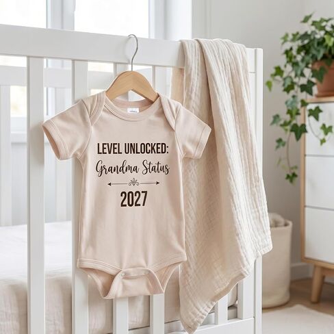 Level Unlocked: Grandma Status 2027 Baby Coming Soon Bodysuit Announcement, Funny Pregnancy Announcement Gift for Grandparents to be,Baby Surprise to Family(oat) in Saudi Arabia