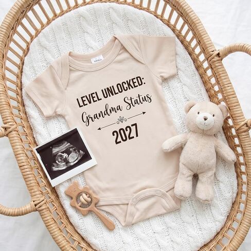 Level Unlocked: Grandma Status 2027 Baby Coming Soon Bodysuit Announcement, Funny Pregnancy Announcement Gift for Grandparents to be,Baby Surprise to Family(oat) in Saudi Arabia