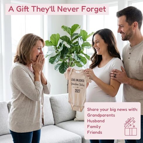Level Unlocked: Grandma Status 2027 Baby Coming Soon Bodysuit Announcement, Funny Pregnancy Announcement Gift for Grandparents to be,Baby Surprise to Family(oat) in Saudi Arabia