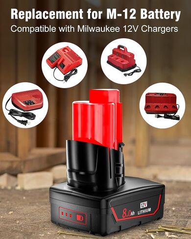 HOCHSTERN 1Pack 8.0Ah M-12 Battery Replacement for Milwaukee 12V Battery | Compatible with Milwaukee 12 Volt Batteries 48-11-2450 48-11-2440 48-11-2412 48-11-2460 Cordless Power Tools in Kuwait