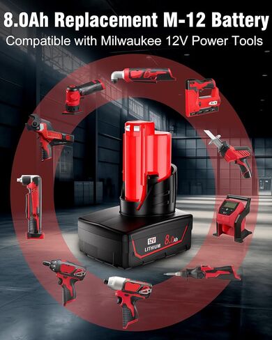 HOCHSTERN 1Pack 8.0Ah M-12 Battery Replacement for Milwaukee 12V Battery | Compatible with Milwaukee 12 Volt Batteries 48-11-2450 48-11-2440 48-11-2412 48-11-2460 Cordless Power Tools in Kuwait