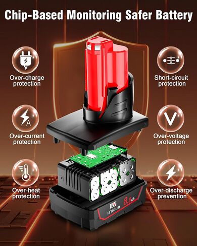 HOCHSTERN 1Pack 8.0Ah M-12 Battery Replacement for Milwaukee 12V Battery | Compatible with Milwaukee 12 Volt Batteries 48-11-2450 48-11-2440 48-11-2412 48-11-2460 Cordless Power Tools in Kuwait