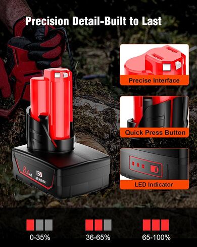 HOCHSTERN 1Pack 8.0Ah M-12 Battery Replacement for Milwaukee 12V Battery | Compatible with Milwaukee 12 Volt Batteries 48-11-2450 48-11-2440 48-11-2412 48-11-2460 Cordless Power Tools in Kuwait