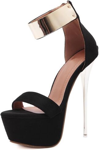 Black Heels for Women Sexy Platform Open Toe Zipper Heeld Sandals 6.3 Inch Party Prom Banquet Shoes in Kuwait