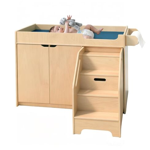 Wooden Baby Changing Table with Stairs and Storage | 100% Birch Plywood Toddler Diaper Changing Station with Tissue Holder, Montessori Furniture for Daycare Nursery Home School in Saudi Arabia