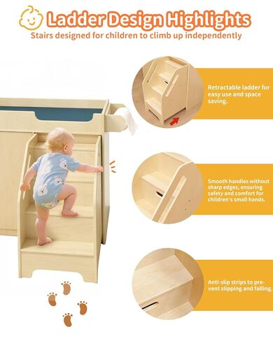 Wooden Baby Changing Table with Stairs and Storage | 100% Birch Plywood Toddler Diaper Changing Station with Tissue Holder, Montessori Furniture for Daycare Nursery Home School in Saudi Arabia