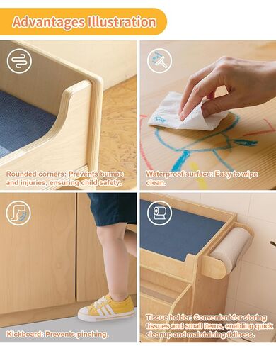 Wooden Baby Changing Table with Stairs and Storage | 100% Birch Plywood Toddler Diaper Changing Station with Tissue Holder, Montessori Furniture for Daycare Nursery Home School in Saudi Arabia