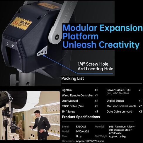 FALCAM Video Light Bracket for Bowens Mount, Automatic Studio Light Holder with Remote Control Compatible with Aputure Godox Nanlite GVM, Intelligent Move LightGo Led Photography Light Brackets in Saudi Arabia