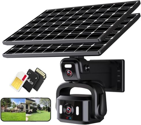 Neye 4G LTE Cellular Solar Security Camera Wireless Outdoor, No WiFi Solar Powered Camera, 360° Live View, 4K Color Night Vision, PIR Motion Sensor, 2 Lens, Built in SIM Card and 64GB SD Card. in Saudi Arabia