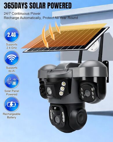 KEPEAK Solar Security Camera Outdoor Wireless, Triple Lens PTZ Camera, 360° Pan Tilt, Color Night Vision, PIR Motion Detection, Two-Way Audio, Battery Powered, IP66, V380 App in Saudi Arabia
