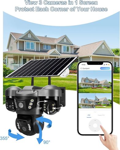 KEPEAK Solar Security Camera Outdoor Wireless, Triple Lens PTZ Camera, 360° Pan Tilt, Color Night Vision, PIR Motion Detection, Two-Way Audio, Battery Powered, IP66, V380 App in Saudi Arabia