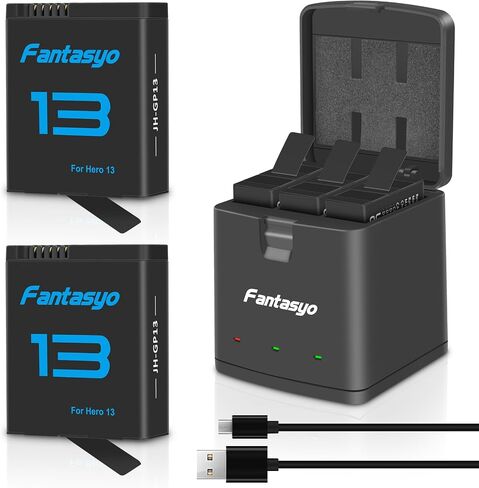 Fantasyo Replacement Batteries 2100mAh (2-Pack) for Gopro Hero 13 Black and 3-Channel Quick Charger, Fully Compatible with Gopro Hero 13 Battery and Charger in Kuwait