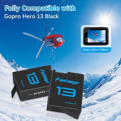Fantasyo Replacement Batteries 2100mAh (2-Pack) for Gopro Hero 13 Black and 3-Channel Quick Charger, Fully Compatible with Gopro Hero 13 Battery and Charger in Kuwait