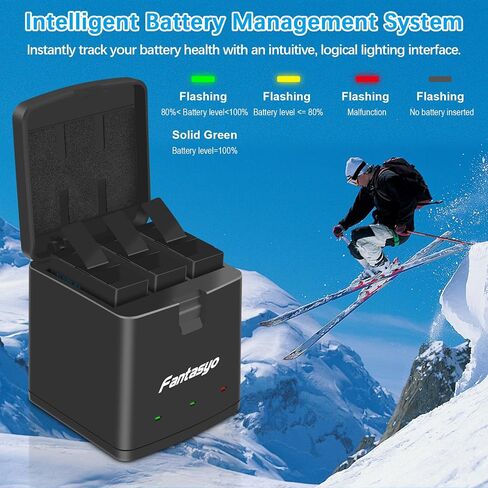 Fantasyo Replacement Batteries 2100mAh (2-Pack) for Gopro Hero 13 Black and 3-Channel Quick Charger, Fully Compatible with Gopro Hero 13 Battery and Charger in Kuwait