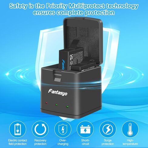 Fantasyo Replacement Batteries 2100mAh (2-Pack) for Gopro Hero 13 Black and 3-Channel Quick Charger, Fully Compatible with Gopro Hero 13 Battery and Charger in Kuwait