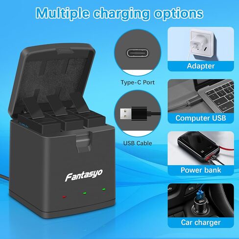 Fantasyo Replacement Batteries 2100mAh (2-Pack) for Gopro Hero 13 Black and 3-Channel Quick Charger, Fully Compatible with Gopro Hero 13 Battery and Charger in Kuwait