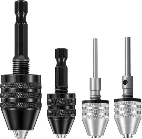 4pcs Keyless Drill Chuck Kits, 1/4, 1/8, 1/16 Inch Hex and Round Shanks, Electric Drill Converter Quick Change Impact Dril-l Chuck Adapter for Tool Attachment(COLOR:Black, Silver) in Saudi Arabia