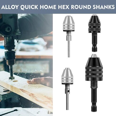 4pcs Keyless Drill Chuck Kits, 1/4, 1/8, 1/16 Inch Hex and Round Shanks, Electric Drill Converter Quick Change Impact Dril-l Chuck Adapter for Tool Attachment(COLOR:Black, Silver) in Saudi Arabia