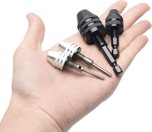 4pcs Keyless Drill Chuck Kits, 1/4, 1/8, 1/16 Inch Hex and Round Shanks, Electric Drill Converter Quick Change Impact Dril-l Chuck Adapter for Tool Attachment(COLOR:Black, Silver) in Saudi Arabia