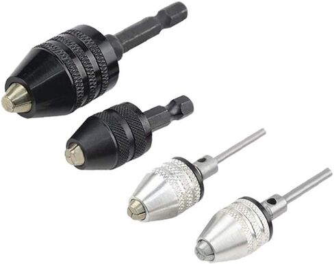 4pcs Keyless Drill Chuck Kits, 1/4, 1/8, 1/16 Inch Hex and Round Shanks, Electric Drill Converter Quick Change Impact Dril-l Chuck Adapter for Tool Attachment(COLOR:Black, Silver) in Saudi Arabia