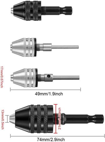 4pcs Keyless Drill Chuck Kits, 1/4, 1/8, 1/16 Inch Hex and Round Shanks, Electric Drill Converter Quick Change Impact Dril-l Chuck Adapter for Tool Attachment(COLOR:Black, Silver) in Saudi Arabia