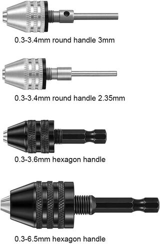 4pcs Keyless Drill Chuck Kits, 1/4, 1/8, 1/16 Inch Hex and Round Shanks, Electric Drill Converter Quick Change Impact Dril-l Chuck Adapter for Tool Attachment(COLOR:Black, Silver) in Saudi Arabia