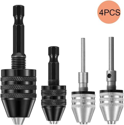 4pcs Keyless Drill Chuck Kits, 1/4, 1/8, 1/16 Inch Hex and Round Shanks, Electric Drill Converter Quick Change Impact Dril-l Chuck Adapter for Tool Attachment(COLOR:Black, Silver) in Saudi Arabia