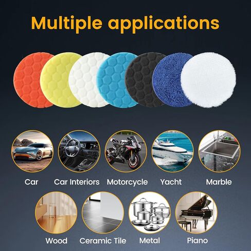 Bufing Polishing Pads - 7Pcs Face for Backing Plate, Car Compound Buffing Sponge Pads and Woolen Cutting Polishing Pad Kit (7 inch) in Saudi Arabia
